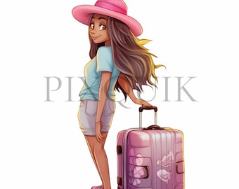 Travel Girl Clipart | Vacation Graphics, Nursery Art (Digital Download)