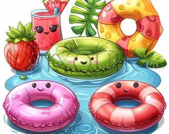 Pool Party Clipart | Summer Beach, Kawaii Floaties (Digital Download)