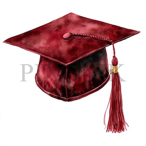 Clipart del cappello di laurea / 10 file JPG / Creazione di biglietti / Artigianato di carta digitale / Arte ad acquerello / Design del cappello bordeaux, festa di laurea