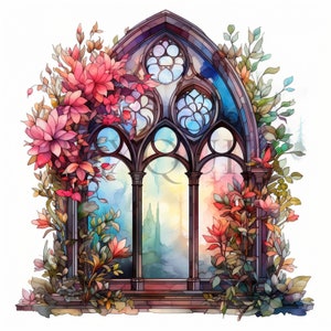 Stained Glass Window Clipart | 10 High Quality JPGs | Gothic Window Art | Decorative Window Illustrations | Scrapbook, Printable