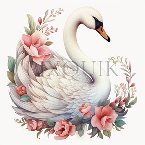 Boho zwaan bloemen clipart | Hoge kwaliteit JPG | Commercieel gebruik, Instant digitale download, Scrapbooking, Kaarten maken, Digitale papiermodellen