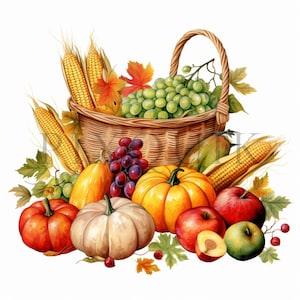 a painting of a basket of fruit and vegetables