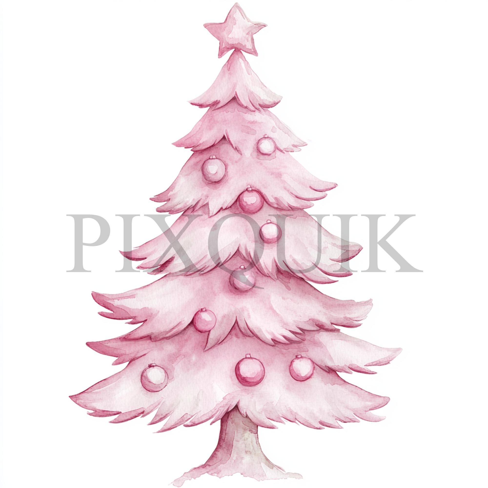Pink Christmas Tree Clipart | Watercolor Holiday Art (digital Download ...