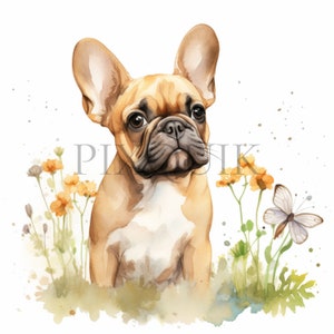 Clipart di bulldog francese carino / 10 JPG di alta qualità / Bulldog acquerello / Cani Frenchie, creazione di carta / Download digitale istantaneo