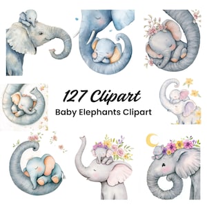 Clipart di elefantino / 127 Clipart di alta qualità / Adorabile elefante / Mamma piccolo animale / Bambino nato / Arte per baby shower per la mamma / Album di ritagli