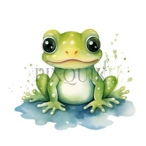 Ensemble de cliparts grenouille aquarelle | 10 fichiers JPG de haute qualité |  Téléchargement numérique et impression | Hyperréaliste | Cliparts d'aquarelle | Vecteur de grenouille