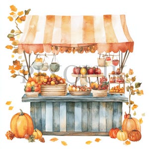 Marché d'automne minable Clipart | 10 fichiers JPG de haute qualité | Illustration rustique du marché d'automne | Décorations d'automne à l'aquarelle, créations artisanales en papier, fabrication de cartes