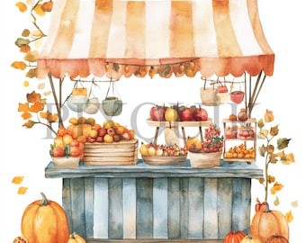 Clipart de mercado otoñal en acuarela: Decoración rústica de otoño (JPG)