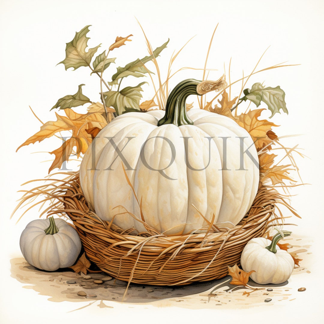 White Pumpkin Watercolor Clipart | Autumn Nursery Art (digital Download ...