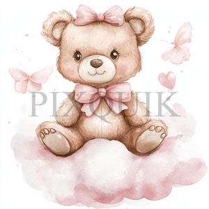 Teddy Bear Sits on a Cloud Clipart | 10 Jpg's and PNG Files | Card ...