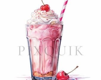 Watercolor Milkshake Clipart | Dessert Art, Food Illustration (Digital Download)