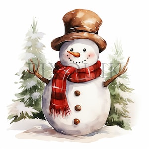 Christmas Snowman Clipart | 10 High Quality JPG&#39;s | Digital Download | Snowman Illustration | Winter Holiday Art | Digital Artwork Pack