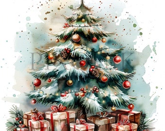 クリスマスツリーのクリップアート | 10 高品質 JPG | 水彩クリスマス