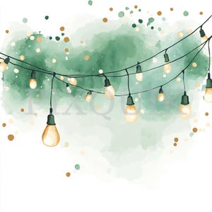 Gezellige kerstverlichting Clipart | 39 png-bestanden | Kaarten maken | Fastival-ontwerp | Aquarelkunst | Boho-stijl met groene tinten