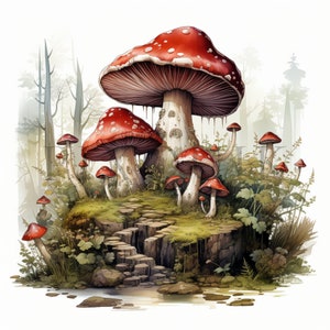 Cottagecore Mushroom Clipart  | 10 High Quality JPGs | Digital download | Mushroom Clipart | Card Making | Cottagecore | Mushroom Watercolor