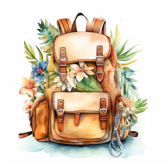 backpack clipart travel Floral Travel Backpack Clipart | JPG Digital Download