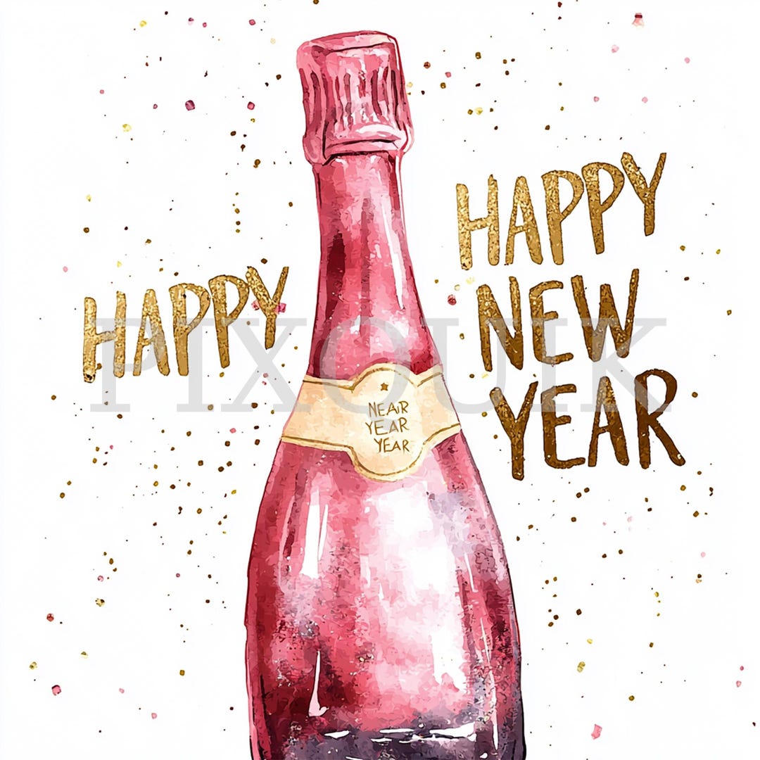 Happy New Year Champagne Bottle Design | 2025 Clip Art | Celebration ...
