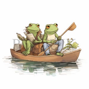 Rana e rospo che pescano Clipart / JPG e PNG di alta qualità / Download digitale / Animali stravaganti / Clipart della natura, creazione di biglietti, digitale