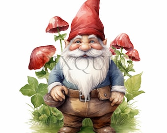 Clipart di gnomi da giardino ad acquerello / Immagini JPG primaverili (download digitale)