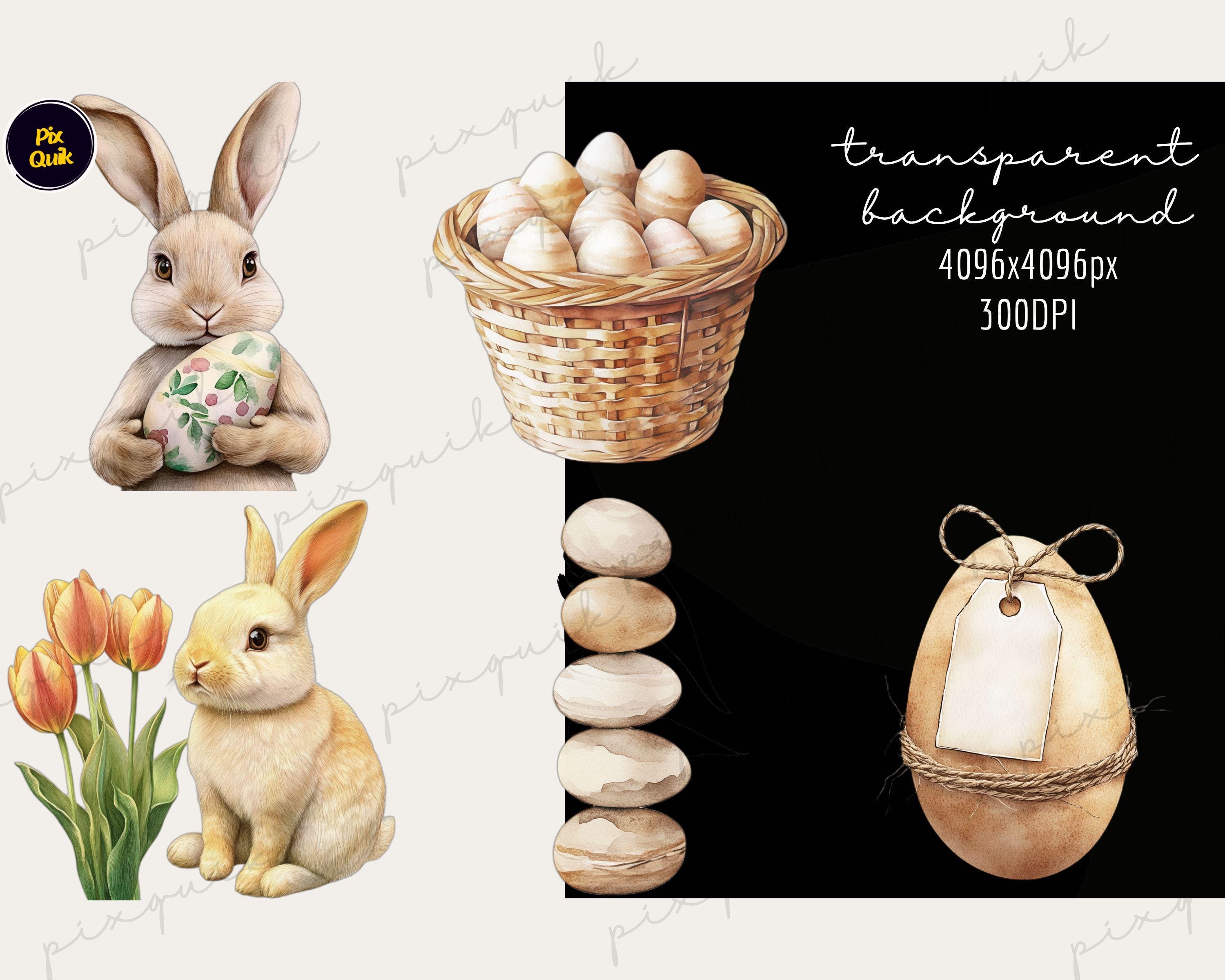 Watercolor Easter Bunny Clipart Bundle, Spring Rabbits, Eggs, Lambs ...