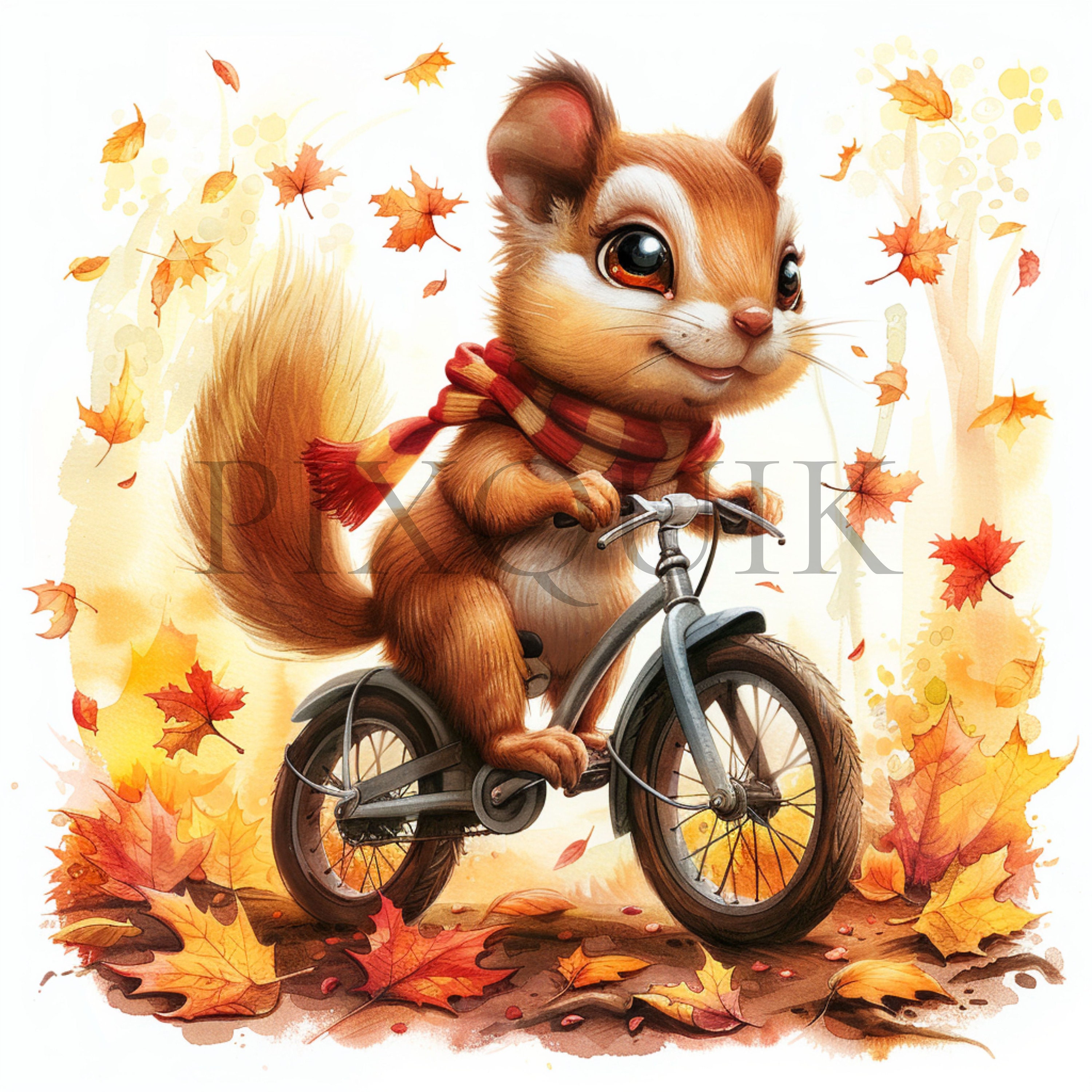 Fall Chipmunk Clipart | Autumn Animal on Bike (JPG, Digital Download ...