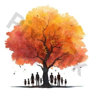 Aquarell Stammbaum Clipart Set | 10 hochwertige JPGs | Digitaler Download | Sofort Download, Baum Herbst Clipart | Familie Clipart