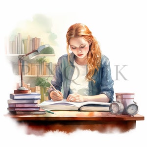 Aquarelstudie clipart | 10 JPG's van hoge kwaliteit | Digitale download | Educatieve clipart | Clipart lezen | Schrijven van clipart | Kaarten maken