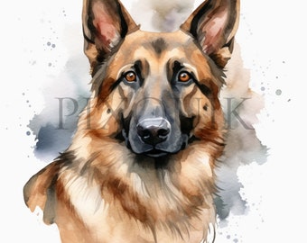 水彩のジャーマン シェパード、水彩画の犬、ジャーマン