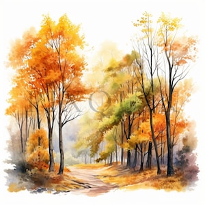 Autumn forest clipart | 10 High Quality JPGs | Digital download | Fall Clipart | Forest Clipart | Autumn Nature Clipart | Autumn Forest