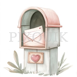 Valentinstag Briefkasten mit Liebesbrief | 4 Valentinstag ClipArt | Kartengestaltung | Liebe Clip Art | Valentinstag Printable | Digitaler Download