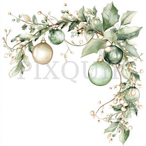 Clipart kerstslinger | 13 png-bestanden | Kaarten maken | Fastival-ontwerp | Aquarelkunst | Boho-stijl met groene tinten