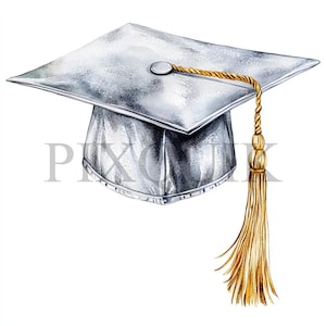 Clipart del berretto di laurea / 10 file JPG / Creazione di biglietti / Artigianato di carta digitale / Arte ad acquerello / Design del berretto d'argento, celebrazione della laurea