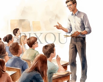 Watercolor Teacher Clipart Set: Classroom JPGs (Digital Download)