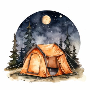 Clipart de camping de acuarela / 12 JPG de alta calidad / Descarga digital / Clip art de campista / Clipart de camping bohemio / Diarios basura / Clipart