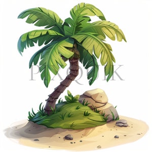 Clipart de palmeras / 10 JPG de alta calidad / Clipart de cocoteros / Gráficos de playa para vacaciones / Descarga digital / Revistas basura