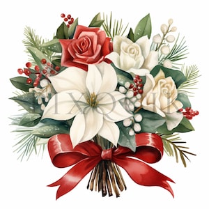Clipart de buquê de Natal | 10 JPGs de alta qualidade | Download digital | Clipart floral | Buquê de inverno | Buquês de Natal | Buquê floral
