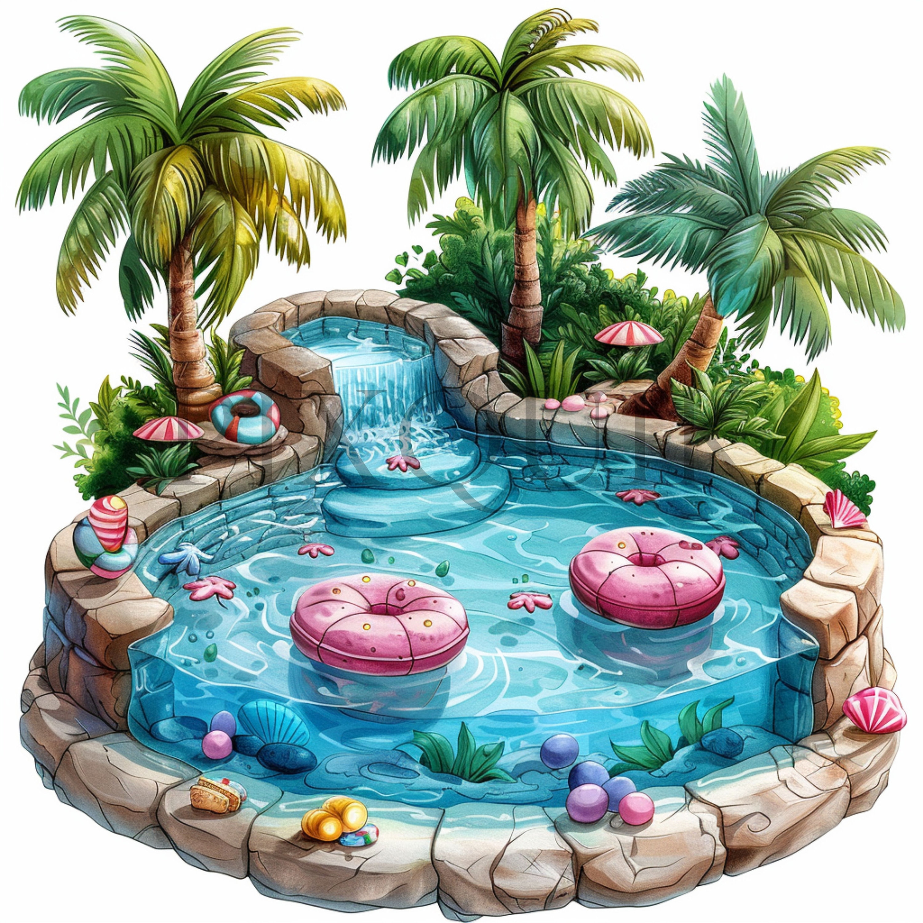 Pool Party Clipart | Summer Beach, Kawaii Floaties (digital Download ...