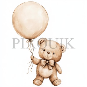 Teddy Bär mit BRAUNE Ballon Clipart | 10 JPG's und PNG Dateien | Kartengestaltung | Digitale Papiermodelle | Aquarell Kunst | Braune Ballon Design