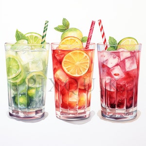 Cocktail Glass Clipart / 10 JPG di qualità / Download digitale / Clipart di bevande / Clipart di cocktail / Cocktail ad acquerello / Clip art di bevande