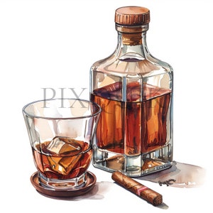 Clipart bottiglia di liquore acquerello / 10 JPG di alta qualità / Clipart bottiglia di whisky / Bottiglia di alcol acquerello / Clipart Cocktail
