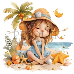 Clipart bambino estivo / 10 JPG di alta qualità / Illustrazione bambino / Bambino retrò / Clipart bambino / Creazione di biglietti, Clipart per bambini