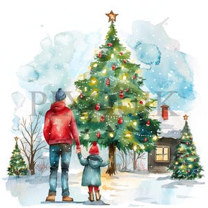 Christmas Celebration Family Clipart | 10 High Quality JPG&#39;s and PNG | Digital Download | Holiday Family Portrait | Festive Home Decor