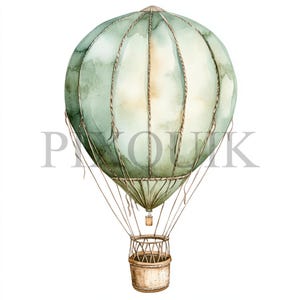 Luchtballon clipart | 10 JPG- en PNG-bestanden | Kaarten maken | Digitale papierkunst | Aquarelkunst | Bohostijl, lichtgroen ballonontwerp