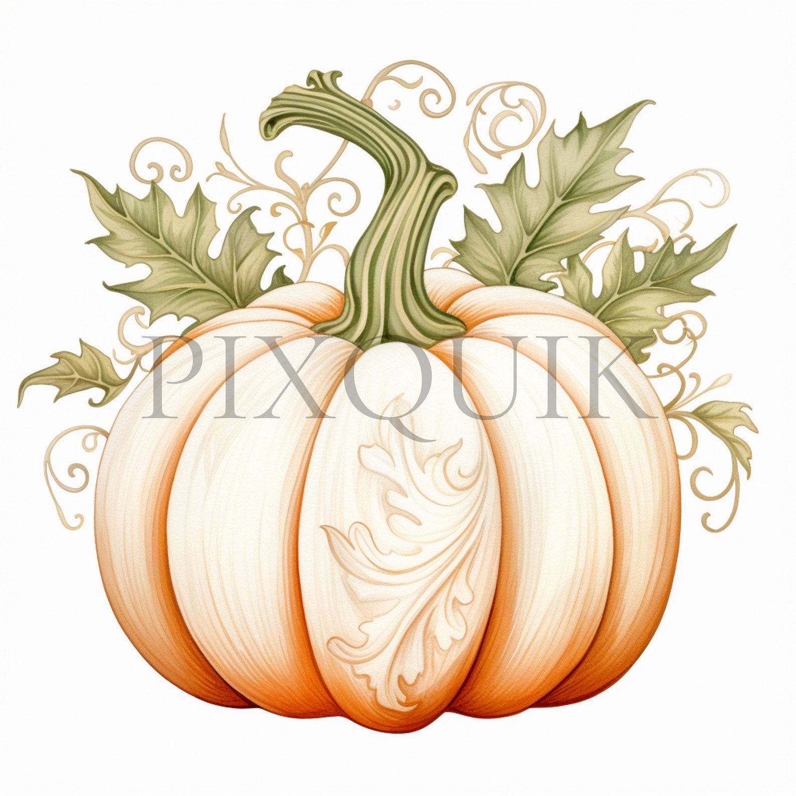 White Pumpkin Watercolor Clipart | Fall Nursery Decor (digital Download ...