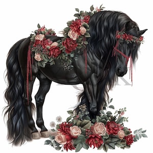 Clipart cheval Highland de Noël | 10 fichiers JPG et PNG de haute qualité | Téléchargement numérique | Art floral | Animaux de la ferme, Fabrication de cartes, Papier numérique