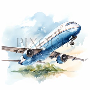 Watercolor Airplane Clipart - 10 High Quality JPG&#39;s | Junk journals | Paper crafting | Airplane | Kids&#39; Decor |Travel Prints |Commercial Use