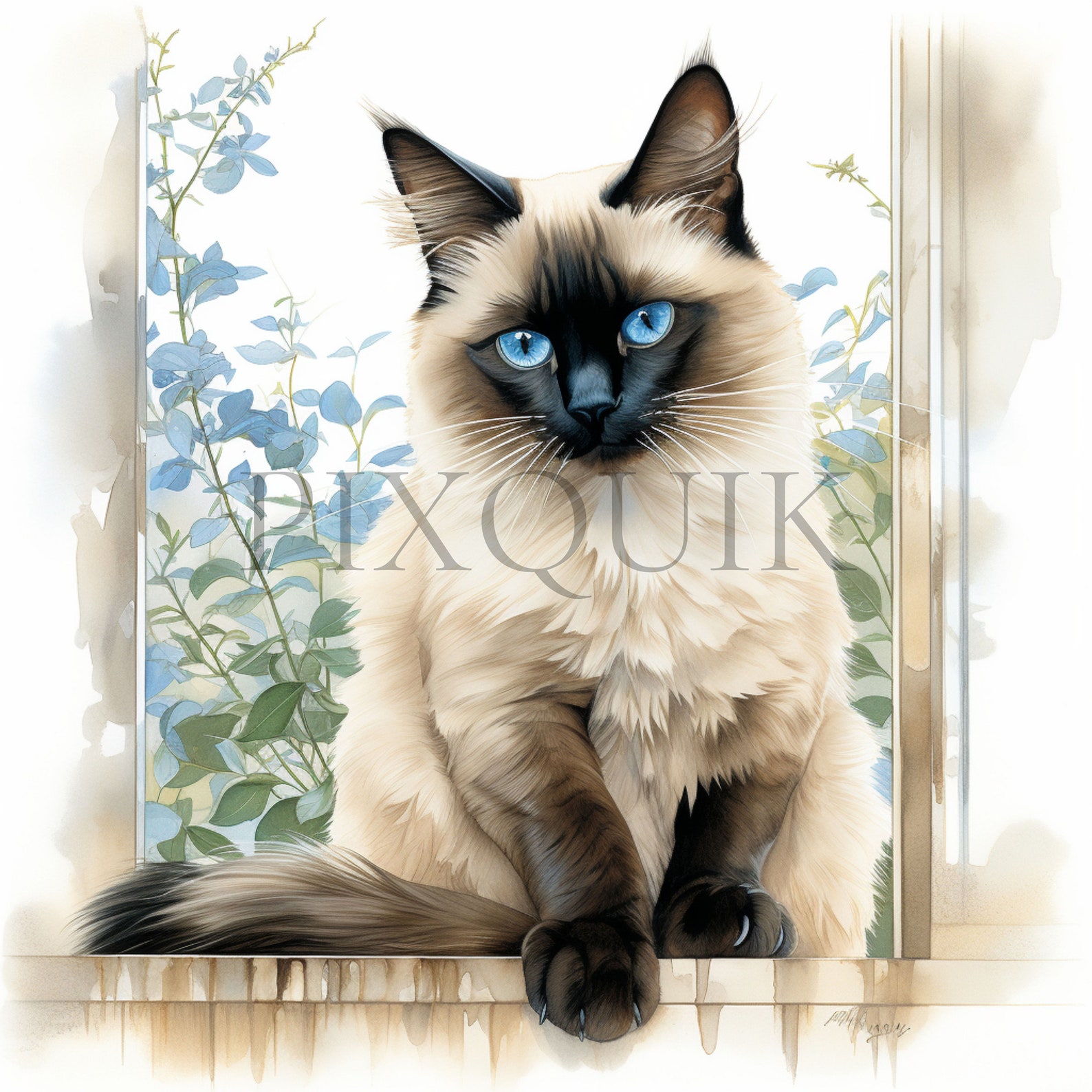 Siamese Cat Watercolor Clipart | Printable Kitten Art (digital Download ...
