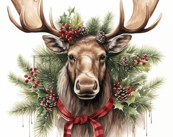Holiday Moose Clipart: Festive Christmas Animal Art (Digital Download)