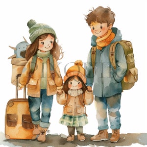 Clipart viaggi in famiglia / clipart famiglia / clipart viaggi / 10 JPG di alta qualità / Download digitale, creazione di biglietti, clipart per bambini