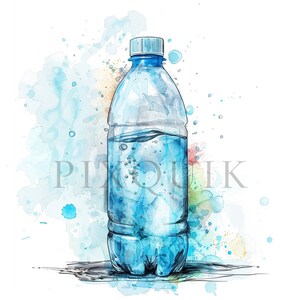 Clipart aquarelle de bouteille d'eau | 10 fichiers JPG de haute qualité | Téléchargement numérique instantané | Clipart bouteille | Bouteille d'eau png | Collages